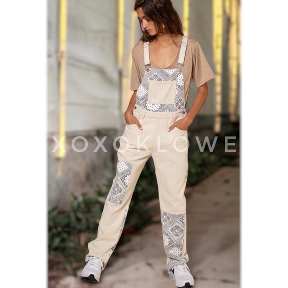 POL Retro 90s Paisley Patchwork Denim Overalls Relaxed Fit - Picture 11 of 12